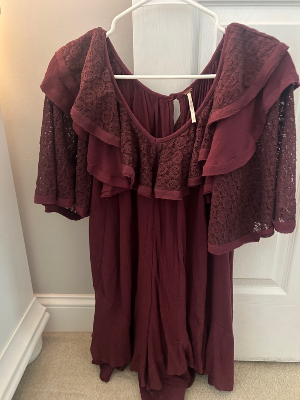 Free people Burgundy Lace Romper